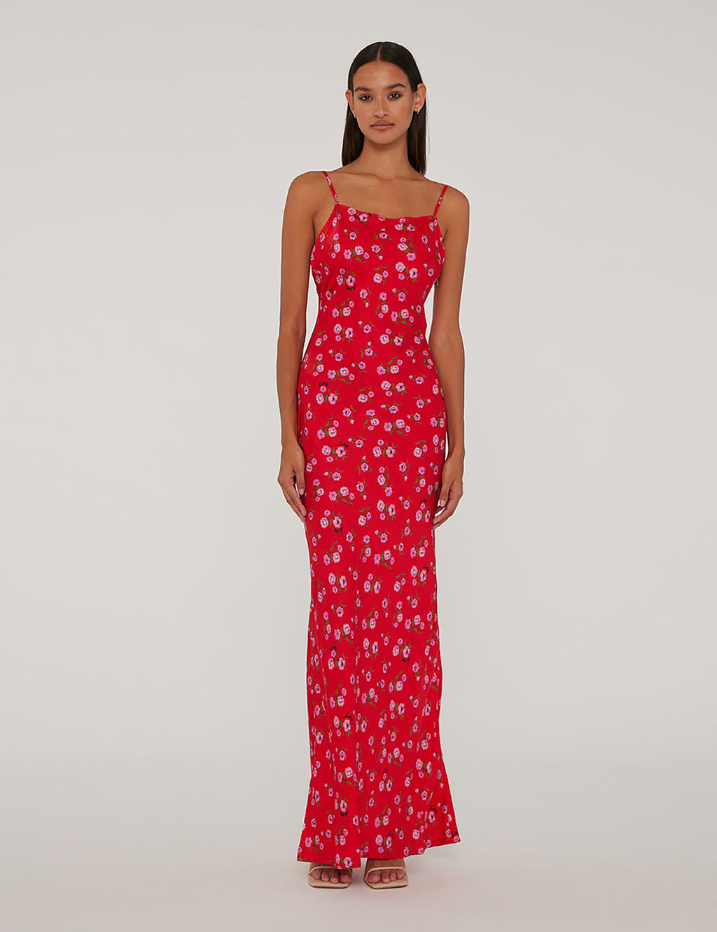 Rotate Floral Printed Satin Maxi Slip Dress