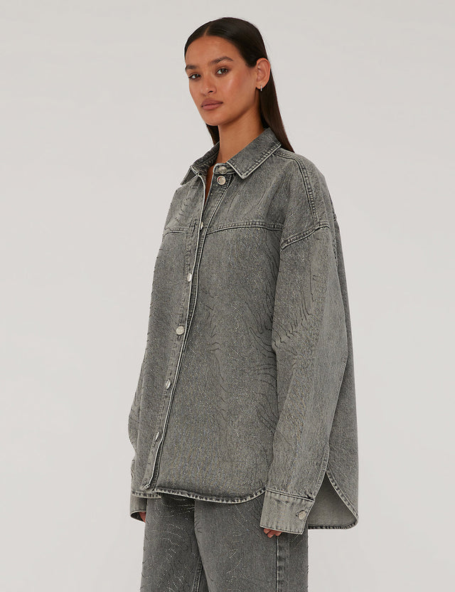 ROTATE Birger Christensen - Rhinestone Denim Shirt