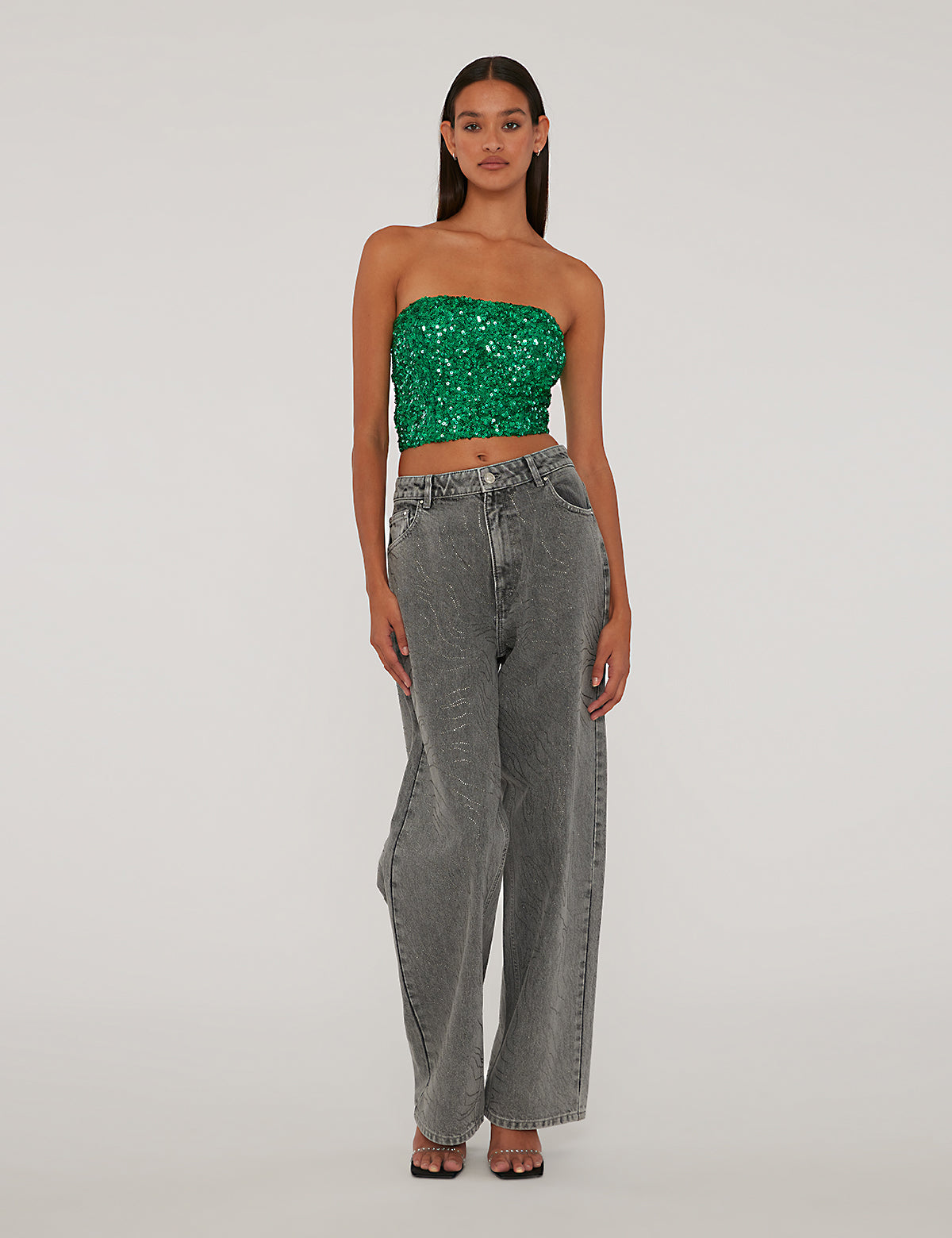 【PORTERNA】Britton wide jeans ROTATE Birger Christensen - Rhinestone Wide Leg Jeans