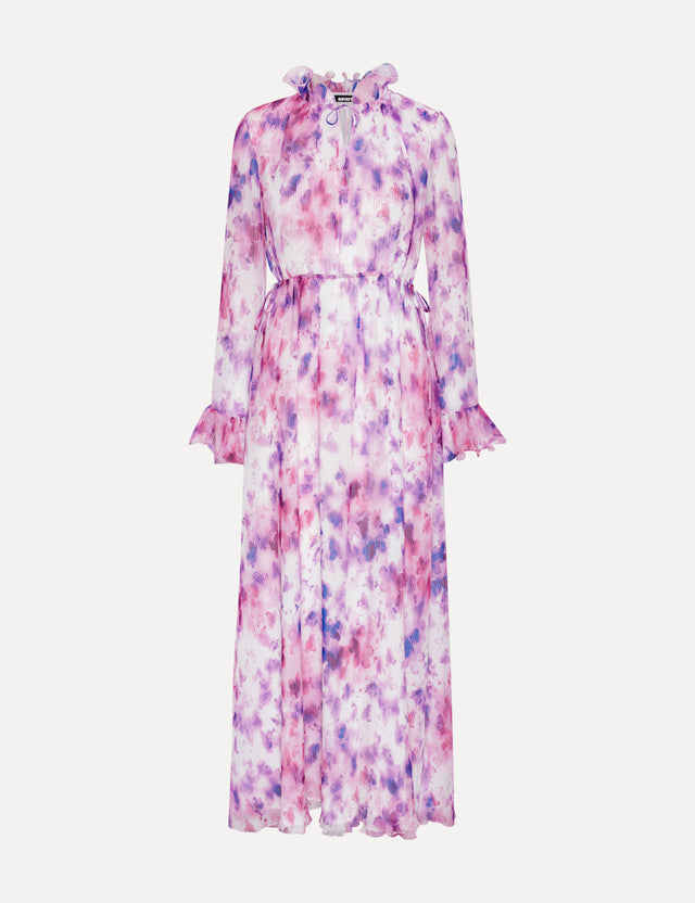 ROTATE by Birger Christensen - Chiffon Maxi Flowy - Dress - Optic Buttercup/Peach Blossom Combo
