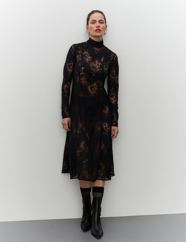 malene birger lace dress By Malene Birger Libbie lace-insert Maxi Dress | Black
